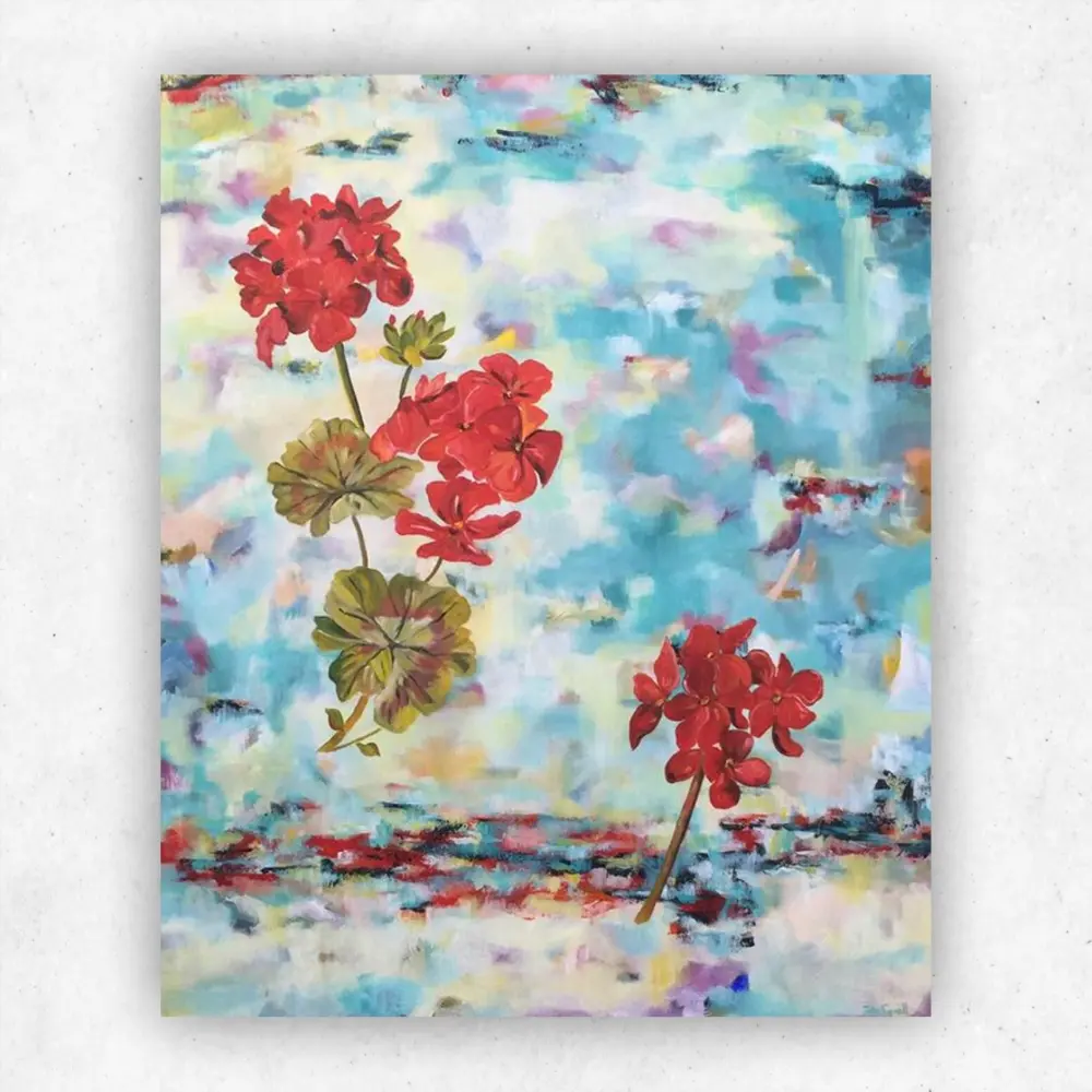 Julie Tugwell Art <br> Dad’s Geraniums <br> Oil on Stretched Canvas <br> 900 mm x 750 mm - Image 2