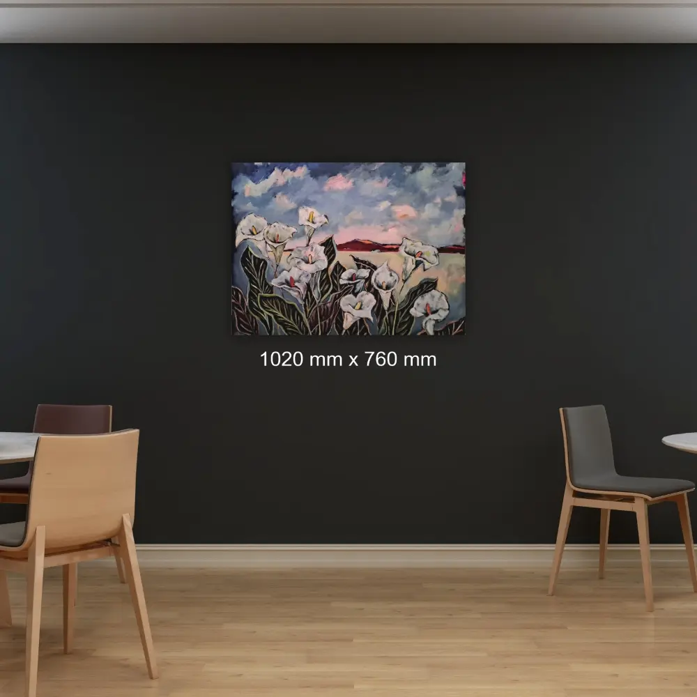Julie Tugwell Art <br> Where the Mountains Meet the Lilies <br> Acrylic on Stretched Canvas <br> 1020 mm x 760 mm