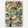 Large warm abstract in golden yellow, green and pink suggesting sunlit foliage by Julie Tugwell.