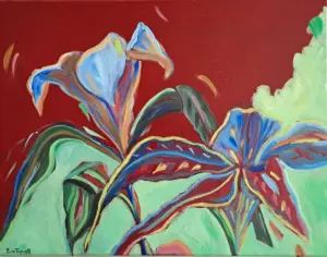 Art Deco Flowers 1 — Acrylic on Canvas, 360 × 460 mm