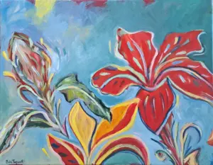 Art Deco Flowers 2 — Acrylic on Canvas, 360 × 460 mm